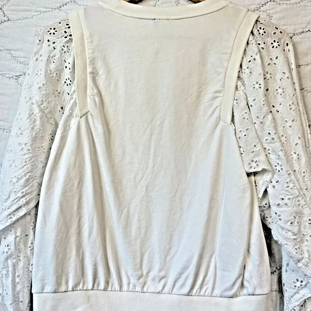 Anthropologie Cream Cotton Crochet Blouse SZ S